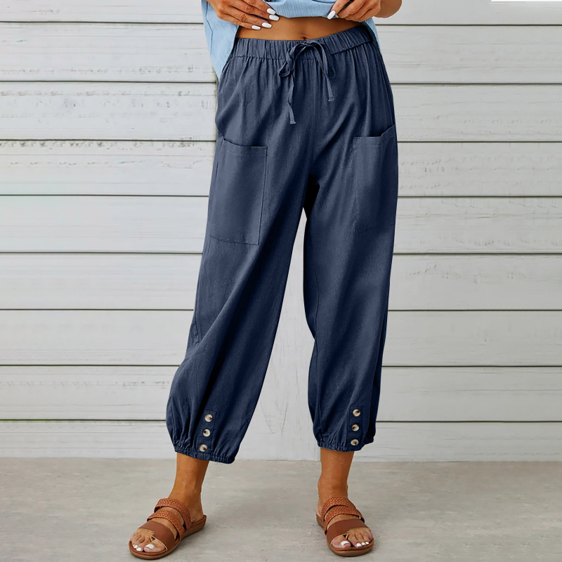 Fashion-New-Spring-Summer-Women-Casual-Pockets-Buttons-Loose-HighWaist-Ankle-Length-Wide-Leg-Pants-2