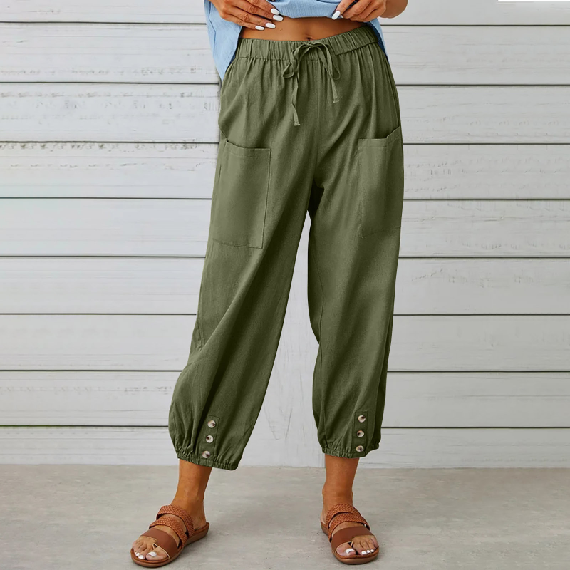 Fashion-New-Spring-Summer-Women-Casual-Pockets-Buttons-Loose-HighWaist-Ankle-Length-Wide-Leg-Pants-3