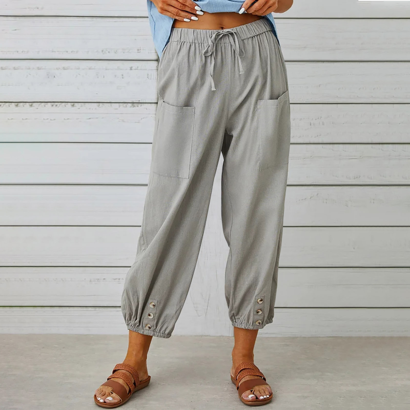 Fashion-New-Spring-Summer-Women-Casual-Pockets-Buttons-Loose-HighWaist-Ankle-Length-Wide-Leg-Pants-4