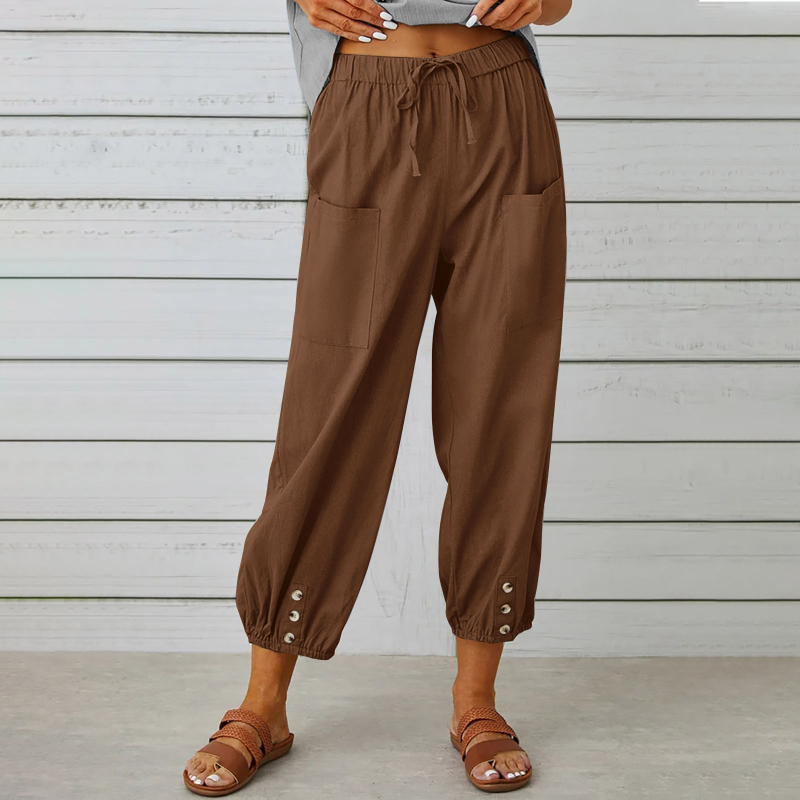 Fashion-New-Spring-Summer-Women-Casual-Pockets-Buttons-Loose-HighWaist-Ankle-Length-Wide-Leg-Pants-5